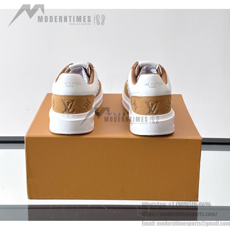 Men’s Louis Vuitton Inspired Low-Top Sneakers 2025 Louis Vuitton Style White Leather Sneakers with Suede for Men
