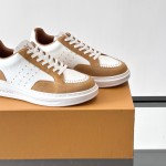 Men’s Louis Vuitton Inspired Low-Top Sneakers 2025 Louis Vuitton Style White Leather Sneakers with Suede for Men