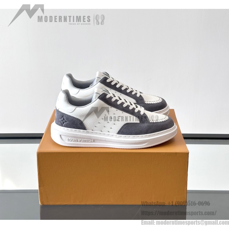 Louis Vuitton Trainer 2.0 White Grey Sneakers Louis Vuitton Trainer 2.0 White and Grey Leather Sneakers Front View