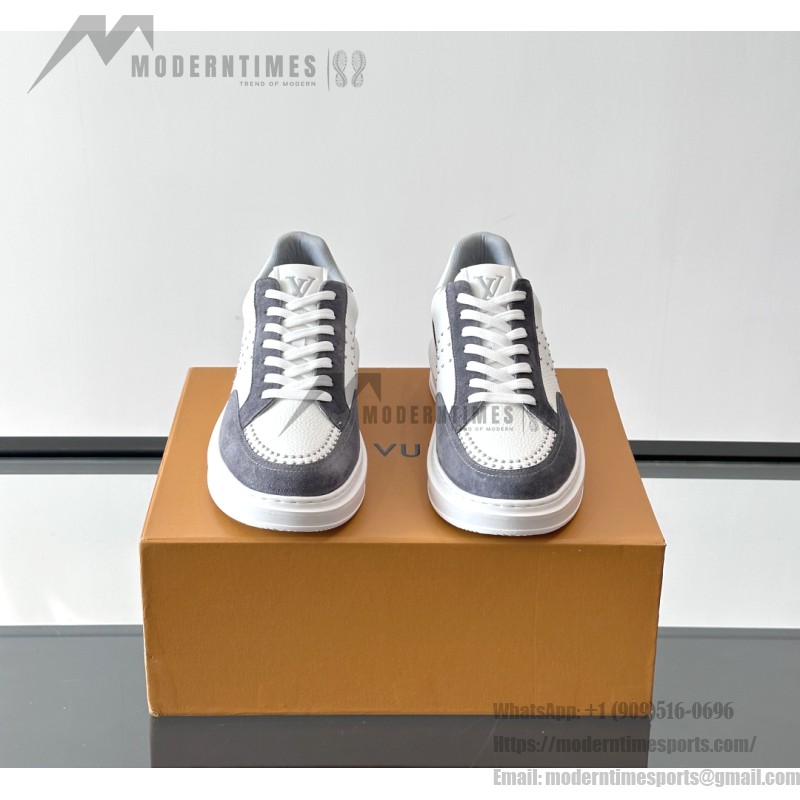Louis Vuitton Trainer 2.0 White Grey Sneakers Louis Vuitton Trainer 2.0 White and Grey Leather Sneakers Front View