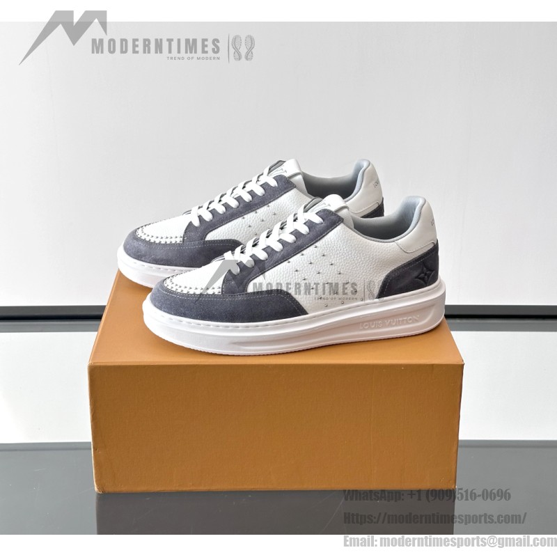 Louis Vuitton Trainer 2.0 White Grey Sneakers Louis Vuitton Trainer 2.0 White and Grey Leather Sneakers Front View
