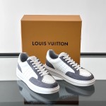 Louis Vuitton Trainer 2.0 White Grey Sneakers Louis Vuitton Trainer 2.0 White and Grey Leather Sneakers Front View
