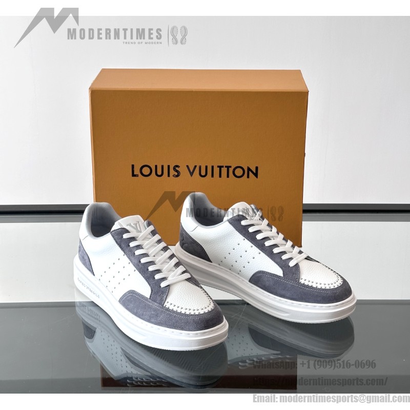 Louis Vuitton Trainer 2.0 White Grey Sneakers Louis Vuitton Trainer 2.0 White and Grey Leather Sneakers Front View
