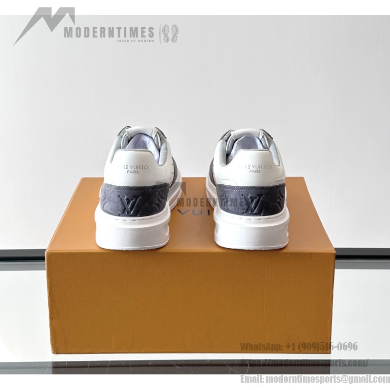 Louis Vuitton Trainer 2.0 White Grey Sneakers Louis Vuitton Trainer 2.0 White and Grey Leather Sneakers Front View