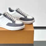 Louis Vuitton Trainer 2.0 White Grey Sneakers Louis Vuitton Trainer 2.0 White and Grey Leather Sneakers Front View