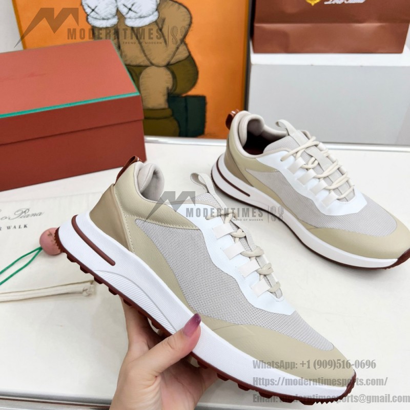 Loro Piana FAM1718-F6II Beige Leather Sneakers Loro Piana FAM1718-F6II Beige Sneakers Front View with Brown Detailing
