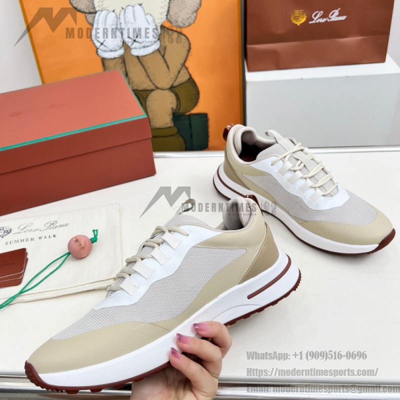 Loro Piana FAM1718-F6II Beige Leather Sneakers Loro Piana FAM1718-F6II Beige Sneakers Front View with Brown Detailing