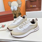 Loro Piana FAM1718-F6II Beige Leather Sneakers Loro Piana FAM1718-F6II Beige Sneakers Front View with Brown Detailing