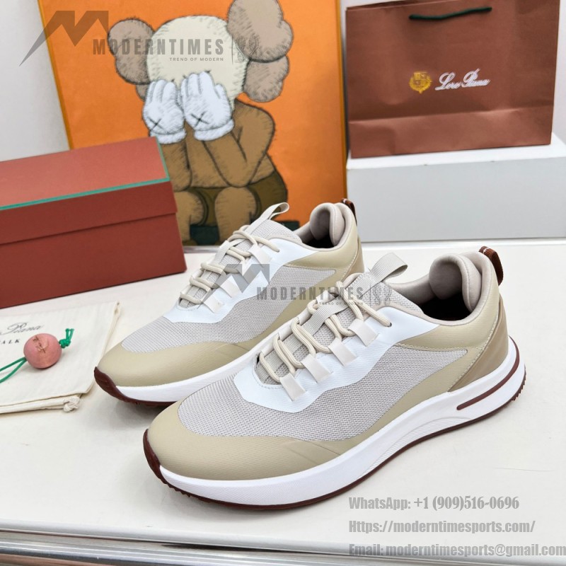 Loro Piana FAM1718-F6II Beige Leather Sneakers Loro Piana FAM1718-F6II Beige Sneakers Front View with Brown Detailing