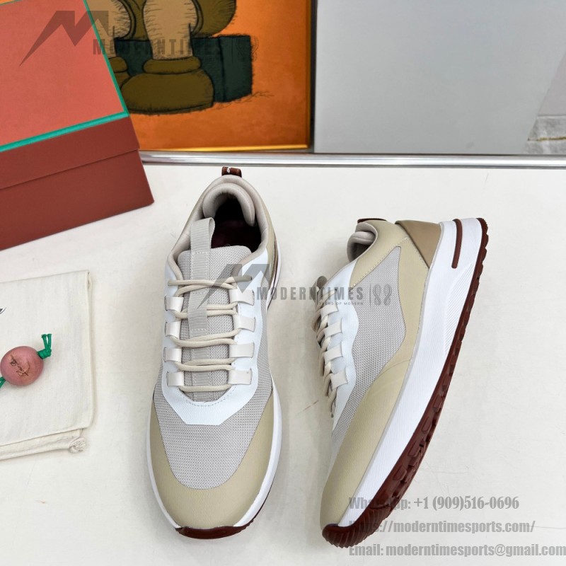 Loro Piana FAM1718-F6II Beige Leather Sneakers Loro Piana FAM1718-F6II Beige Sneakers Front View with Brown Detailing