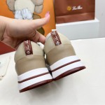 Loro Piana FAM1718-F6II Beige Leather Sneakers Loro Piana FAM1718-F6II Beige Sneakers Front View with Brown Detailing