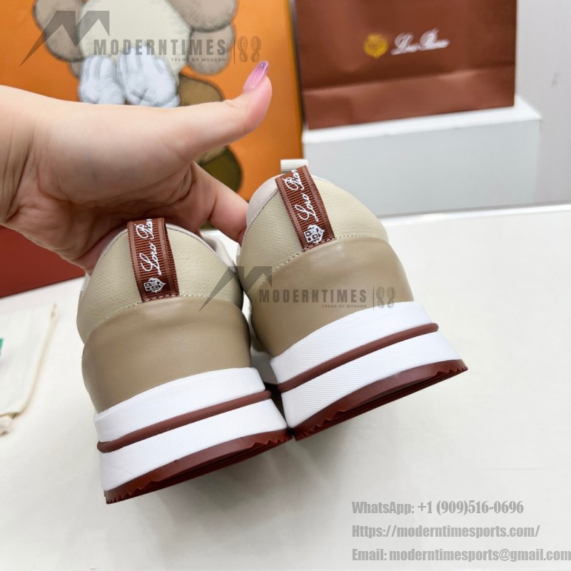 Loro Piana FAM1718-F6II Beige Leather Sneakers Loro Piana FAM1718-F6II Beige Sneakers Front View with Brown Detailing