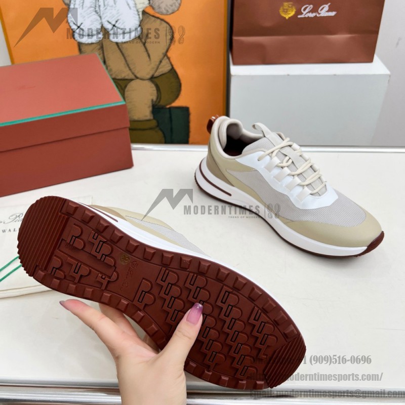 Loro Piana FAM1718-F6II Beige Leather Sneakers Loro Piana FAM1718-F6II Beige Sneakers Front View with Brown Detailing