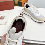 Loro Piana FAM1718-F6II Beige Leather Sneakers Loro Piana FAM1718-F6II Beige Sneakers Front View with Brown Detailing