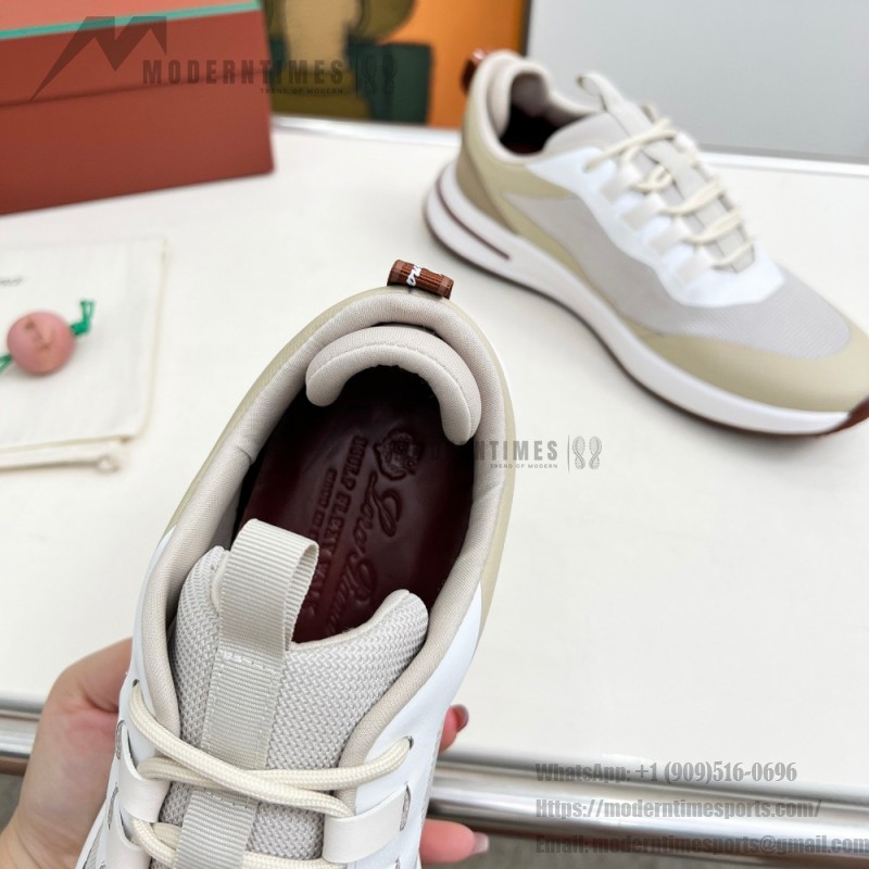 Loro Piana FAM1718-F6II Beige Leather Sneakers Loro Piana FAM1718-F6II Beige Sneakers Front View with Brown Detailing