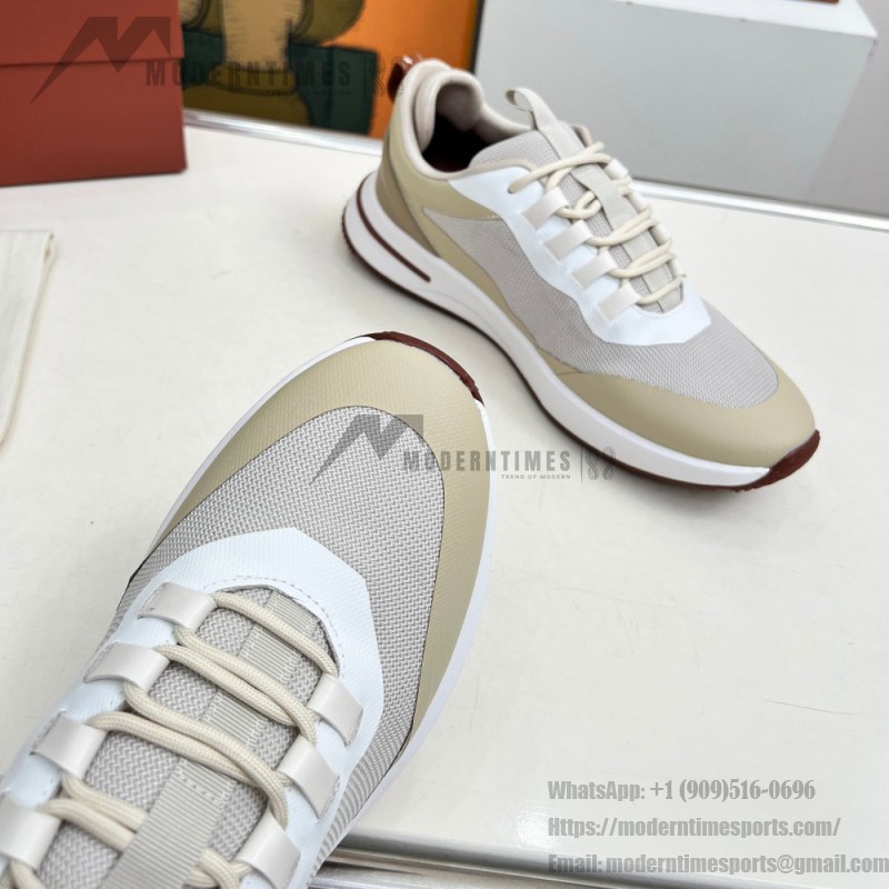 Loro Piana FAM1718-F6II Beige Leather Sneakers Loro Piana FAM1718-F6II Beige Sneakers Front View with Brown Detailing
