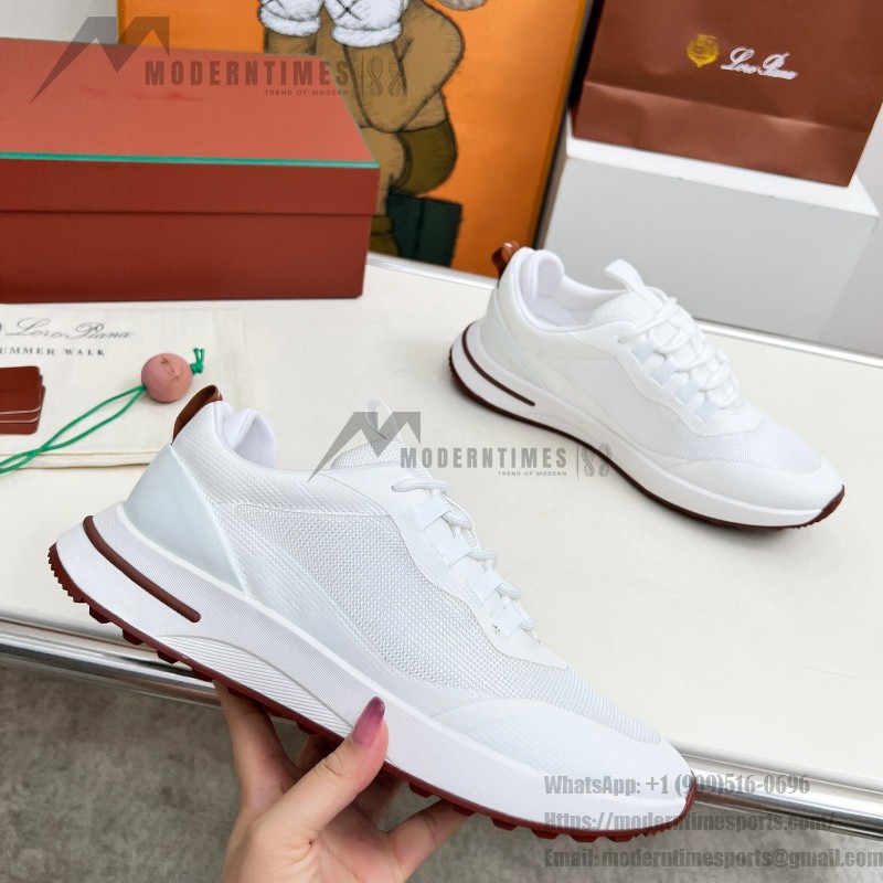 Loro Piana FAM1718-1000 weiße Ledersneaker Loro Piana FAM1718-1000 weiße Sneaker Vorderansicht mit roten Details