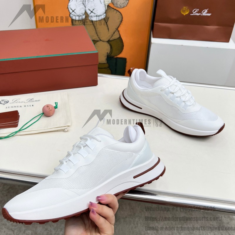 Loro Piana FAM1718-1000 weiße Ledersneaker Loro Piana FAM1718-1000 weiße Sneaker Vorderansicht mit roten Details