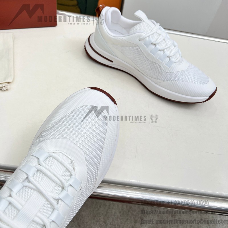 Loro Piana FAM1718-1000 weiße Ledersneaker Loro Piana FAM1718-1000 weiße Sneaker Vorderansicht mit roten Details