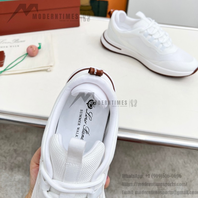 Loro Piana FAM1718-1000 weiße Ledersneaker Loro Piana FAM1718-1000 weiße Sneaker Vorderansicht mit roten Details