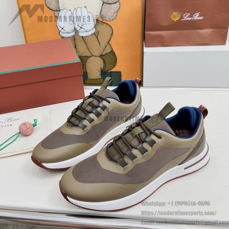 Loro Piana FAM1718-F6T5 olive grüne Ledersneaker Loro Piana FAM1718-F6T5 olive grüne Sneaker Vorderansicht mit braunen Details
