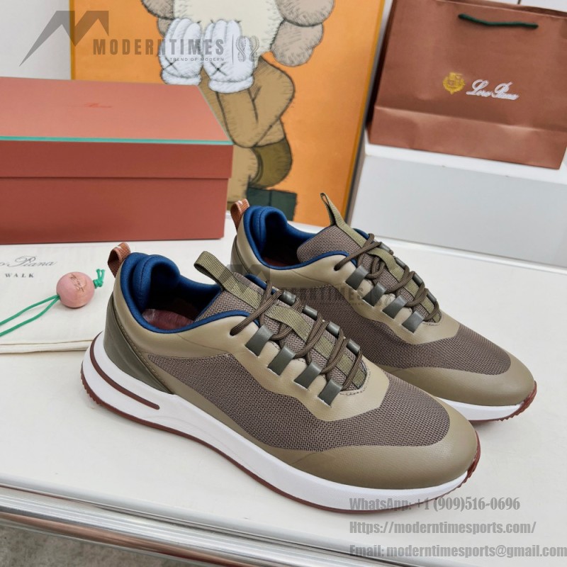 Loro Piana FAM1718-F6T5 olive grüne Ledersneaker Loro Piana FAM1718-F6T5 olive grüne Sneaker Vorderansicht mit braunen Details
