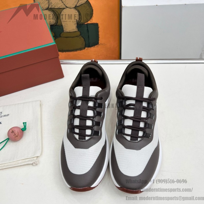 Loro Piana FAM1718-F6II Beige Leather Sneakers Loro Piana FAM1718-F6II Beige Sneakers Front View with Brown Detailing