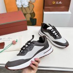 Loro Piana FAM1718-F6II Beige Leather Sneakers Loro Piana FAM1718-F6II Beige Sneakers Front View with Brown Detailing
