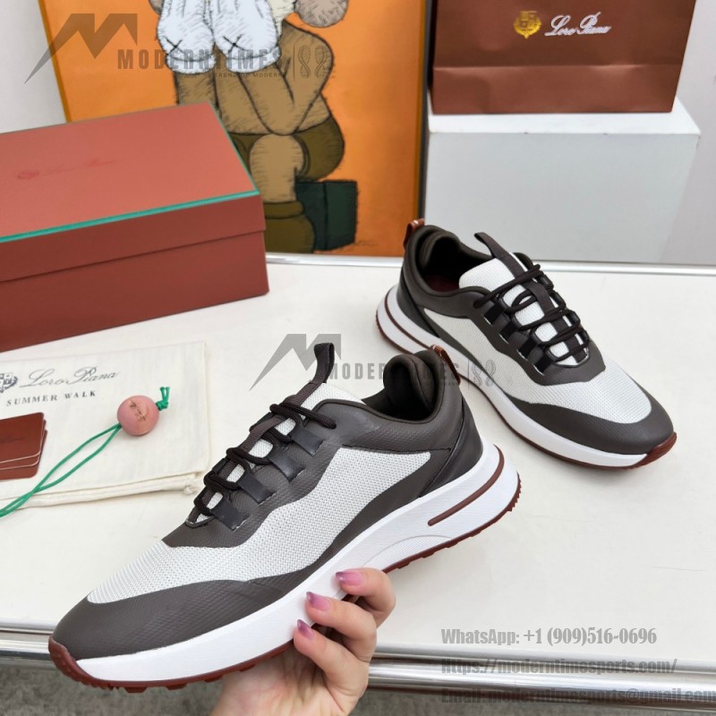 Loro Piana FAM1718-F6II Beige Leather Sneakers Loro Piana FAM1718-F6II Beige Sneakers Front View with Brown Detailing