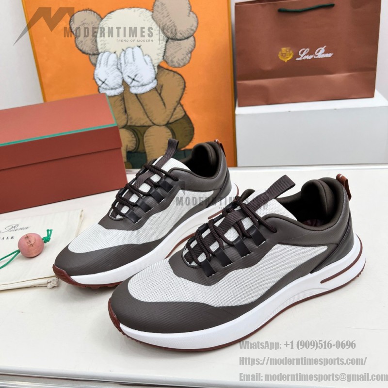 Loro Piana FAM1718-F6II Beige Leather Sneakers Loro Piana FAM1718-F6II Beige Sneakers Front View with Brown Detailing