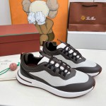 Loro Piana FAM1718-F6II Beige Leather Sneakers Loro Piana FAM1718-F6II Beige Sneakers Front View with Brown Detailing