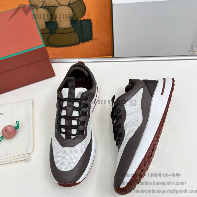 Loro Piana FAM1718-F6II Beige Leather Sneakers Loro Piana FAM1718-F6II Beige Sneakers Front View with Brown Detailing