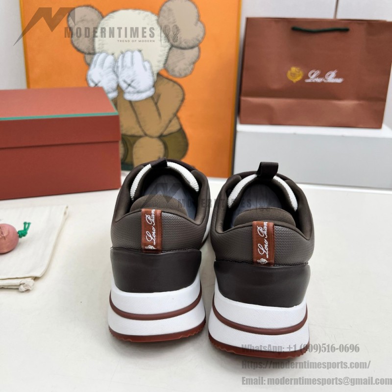 Loro Piana FAM1718-F6II Beige Leather Sneakers Loro Piana FAM1718-F6II Beige Sneakers Front View with Brown Detailing
