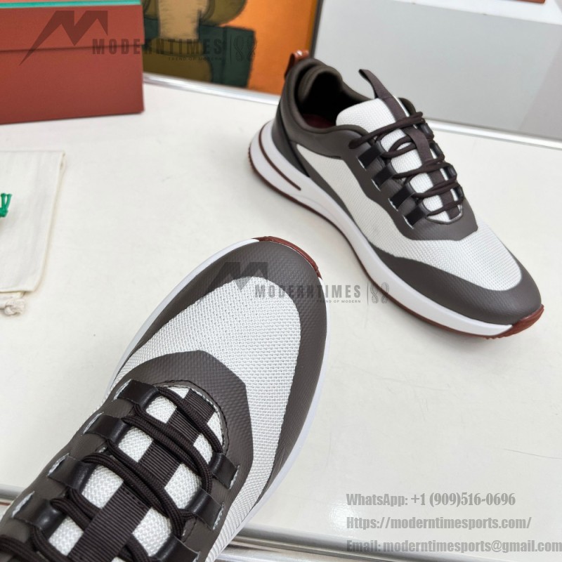 Loro Piana FAM1718-F6II Beige Leather Sneakers Loro Piana FAM1718-F6II Beige Sneakers Front View with Brown Detailing