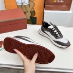 Loro Piana FAM1718-F6II Beige Leather Sneakers Loro Piana FAM1718-F6II Beige Sneakers Front View with Brown Detailing