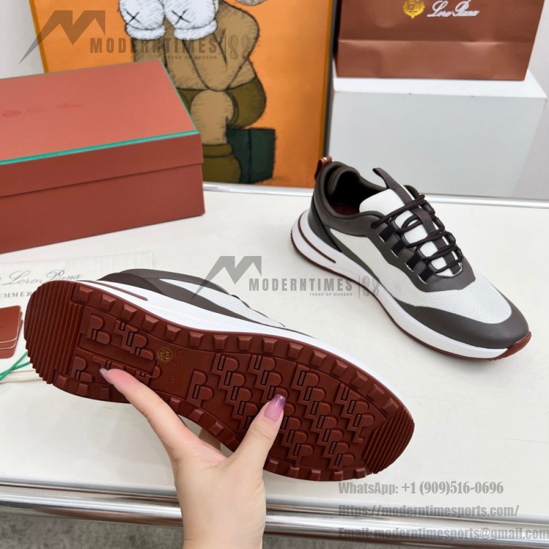 Loro Piana FAM1718-F6II Beige Leather Sneakers Loro Piana FAM1718-F6II Beige Sneakers Front View with Brown Detailing