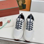 Loro Piana FAM1718-F6II Beige Leather Sneakers Loro Piana FAM1718-F6II Beige Sneakers Front View with Brown Detailing