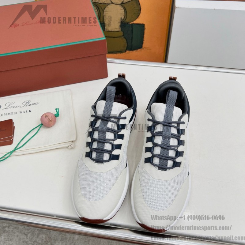 Loro Piana FAM1718-F6II Beige Leather Sneakers Loro Piana FAM1718-F6II Beige Sneakers Front View with Brown Detailing