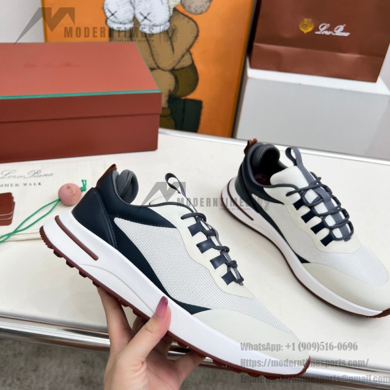 Loro Piana FAM1718-F6II Beige Leather Sneakers Loro Piana FAM1718-F6II Beige Sneakers Front View with Brown Detailing