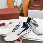 Loro Piana FAM1718-F6II Beige Leather Sneakers Loro Piana FAM1718-F6II Beige Sneakers Front View with Brown Detailing