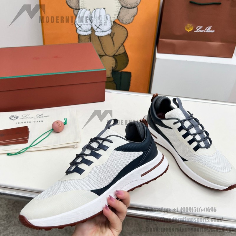 Loro Piana FAM1718-F6II Beige Leather Sneakers Loro Piana FAM1718-F6II Beige Sneakers Front View with Brown Detailing