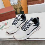 Loro Piana FAM1718-F6II Beige Leather Sneakers Loro Piana FAM1718-F6II Beige Sneakers Front View with Brown Detailing
