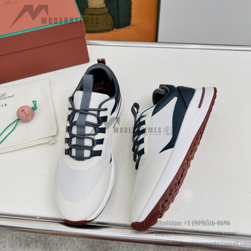 Loro Piana FAM1718-F6II Beige Leather Sneakers Loro Piana FAM1718-F6II Beige Sneakers Front View with Brown Detailing