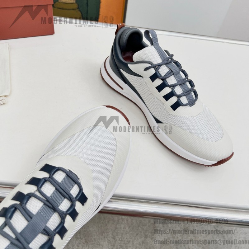 Loro Piana FAM1718-F6II Beige Leather Sneakers Loro Piana FAM1718-F6II Beige Sneakers Front View with Brown Detailing