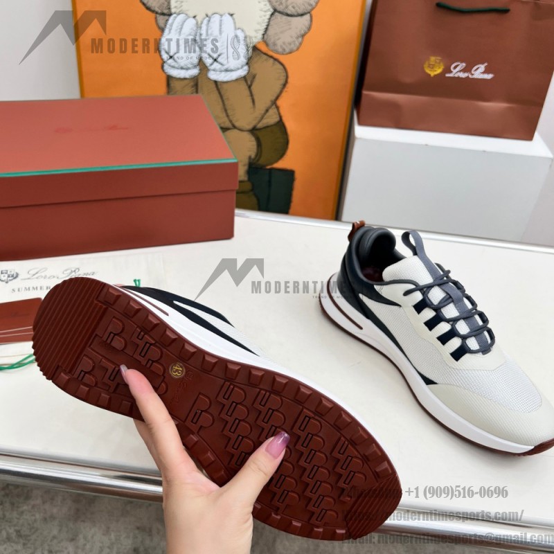 Loro Piana FAM1718-F6II Beige Leather Sneakers Loro Piana FAM1718-F6II Beige Sneakers Front View with Brown Detailing