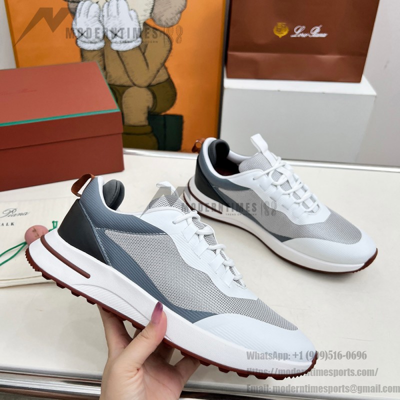 Loro Piana FAM1718-1000 weiße Ledersneaker Loro Piana FAM1718-1000 weiße Sneaker Vorderansicht mit roten Details