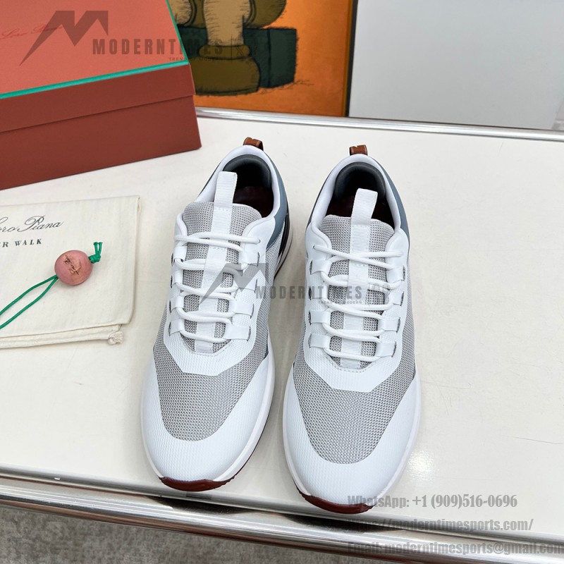 Loro Piana FAM1718-1000 weiße Ledersneaker Loro Piana FAM1718-1000 weiße Sneaker Vorderansicht mit roten Details