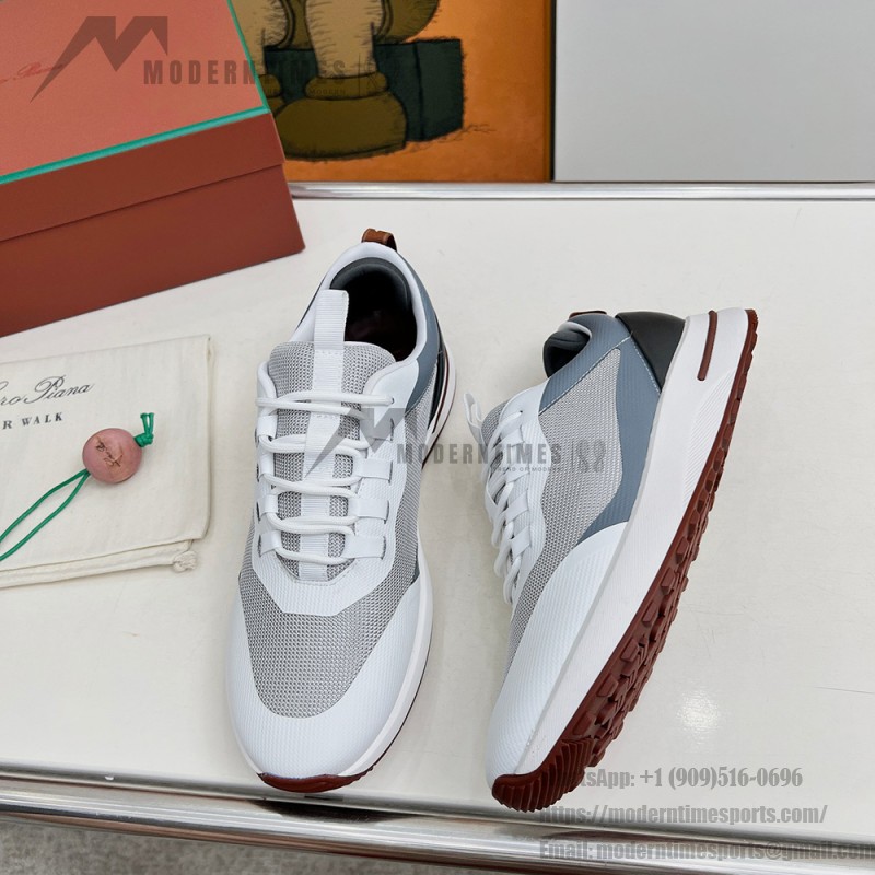 Loro Piana FAM1718-1000 weiße Ledersneaker Loro Piana FAM1718-1000 weiße Sneaker Vorderansicht mit roten Details