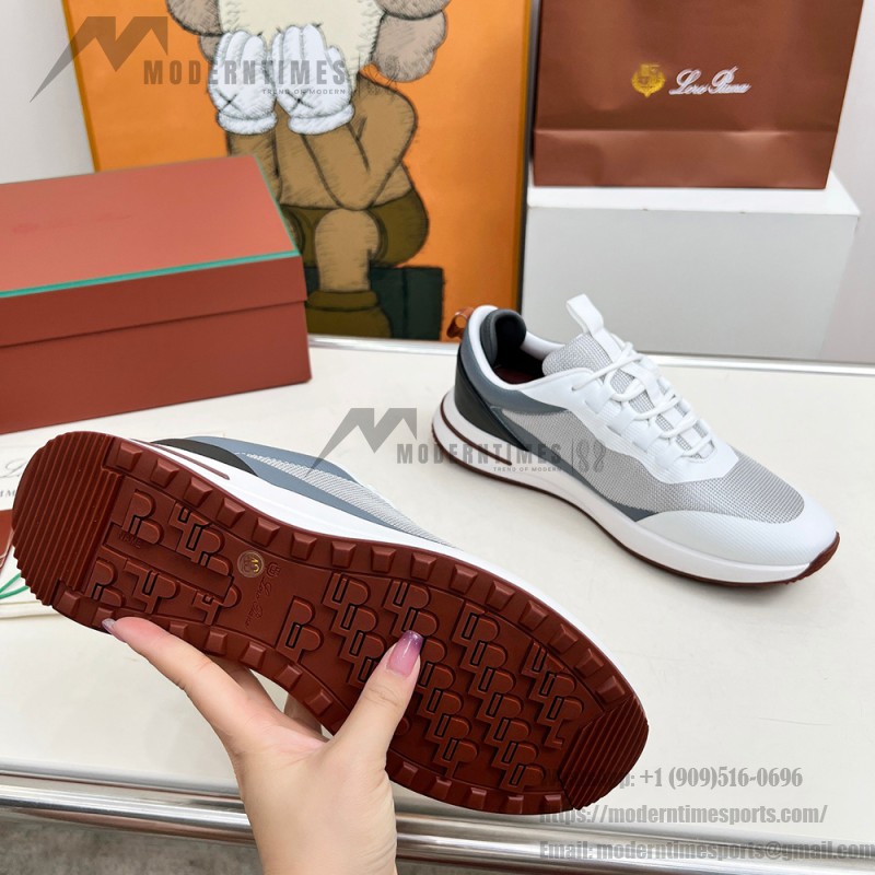 Loro Piana FAM1718-1000 weiße Ledersneaker Loro Piana FAM1718-1000 weiße Sneaker Vorderansicht mit roten Details