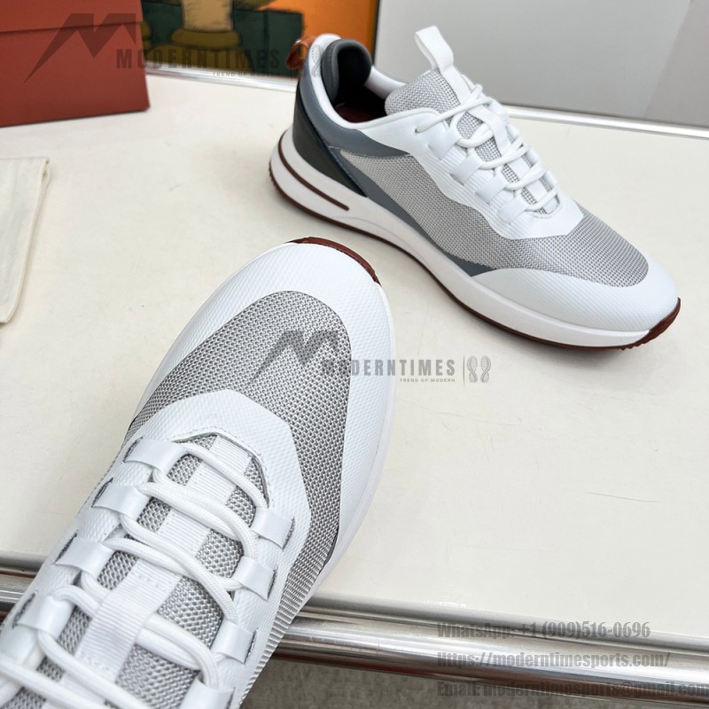 Loro Piana FAM1718-1000 weiße Ledersneaker Loro Piana FAM1718-1000 weiße Sneaker Vorderansicht mit roten Details